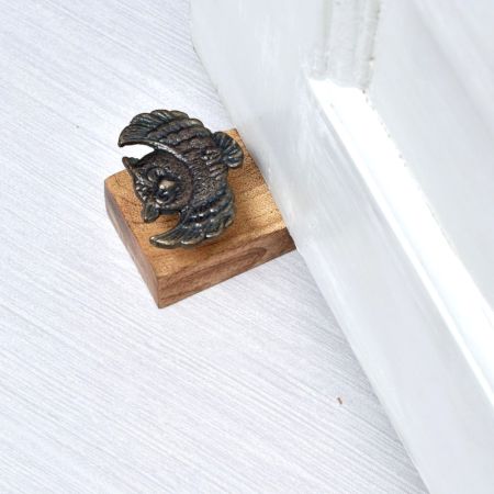 Elegant Brown Door Stopper with Black Finish Iron Owl